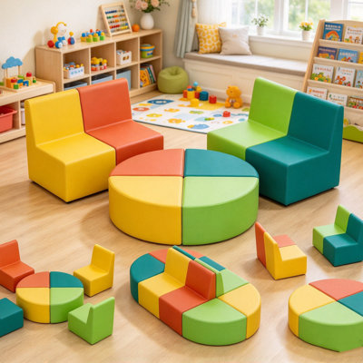 8 PCS Colorful Modular Kids Sofa Set Flexible Seating Set, Toddler Daycares Chairs for Preschool, Playroom and Home Activities