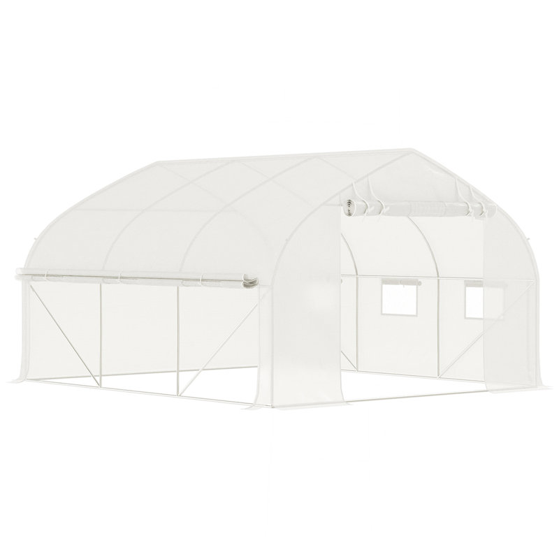 11.5' X 10' X 6.5' Walk-In Tunnel Greenhouse, Green House With Zippered Mesh Door, 7 Mesh Windows & Roll-Up Sidewalls, Upgraded Gardening Plant Hot House With Galvanized Steel Hoops, White