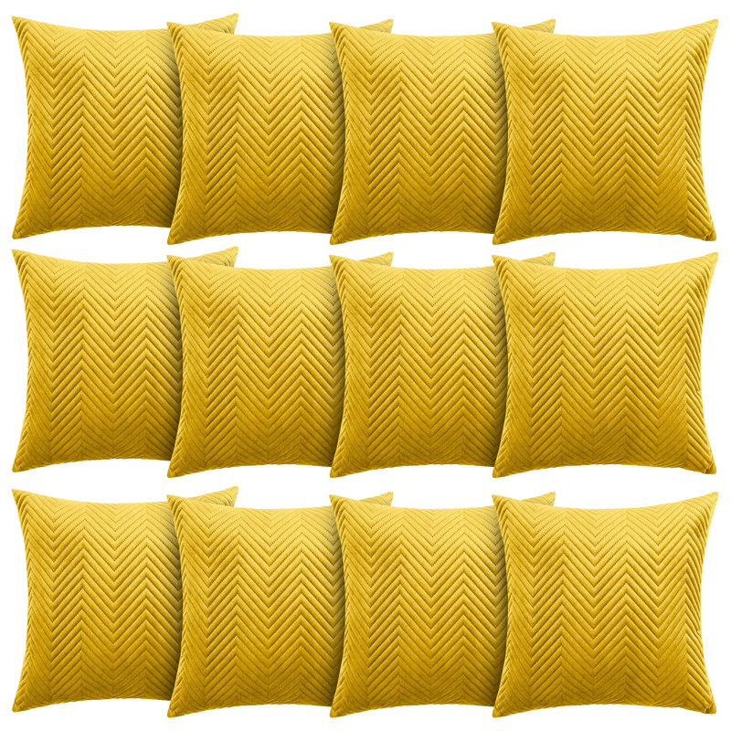 Aspire Homeware Embossed Square Velvet Cushion Cover, Pack of 12, Ochre