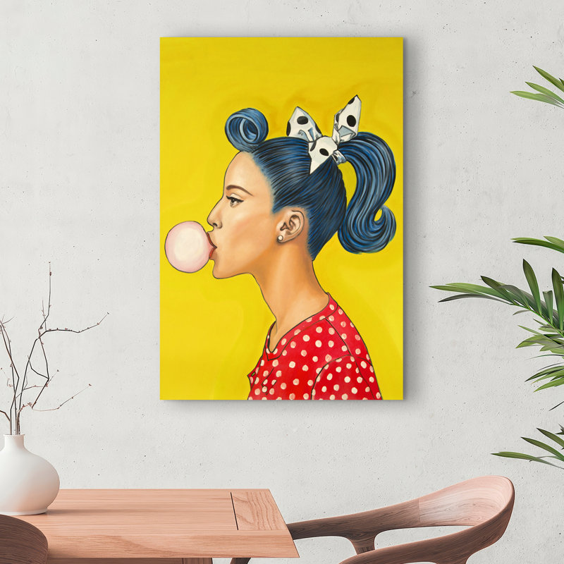 Retro Woman with Beautiful Ponytail - Pop Art Blue Canvas Decor