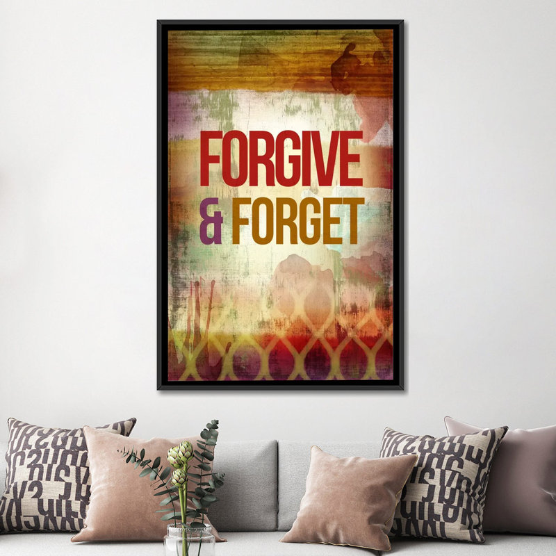 « unout & oublier », art textuel sur toile, H 26 po x l 18 po x P 1,5 po, Toile avec cadre noir, Pas de tapis