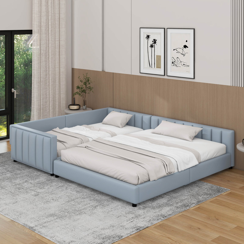 Grand lit plateforme tapissier, Gris