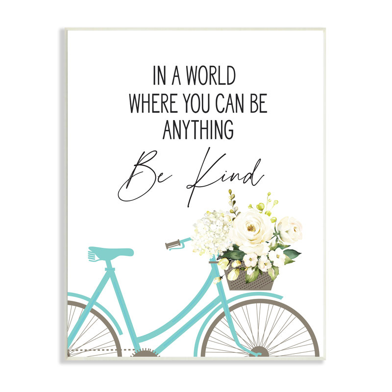 Be Beose Be Kind Sentiment, bicyclette bleue, floral blanc, H 15 po x l 10 po, Bois