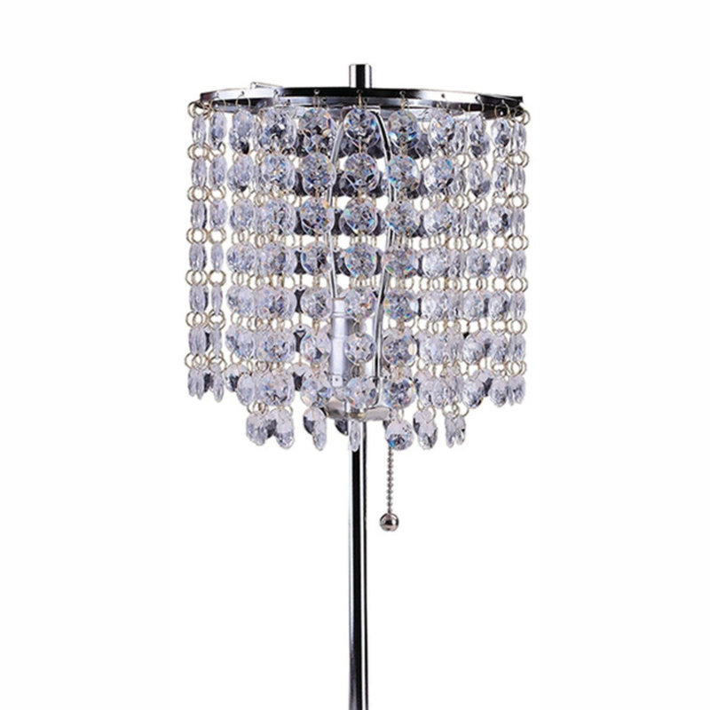 Lampe de table haute 20,25 po en métal avec finition argentée, abat-jour en cristal, Argent argent