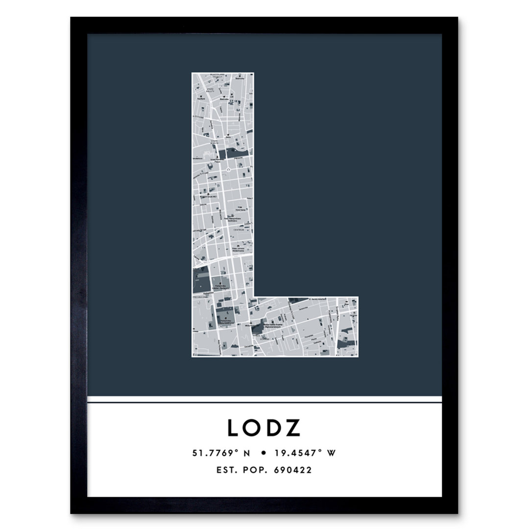 Lodz City Map Lodz Navy by Wee Blue Coo - Single Picture Frame Typography