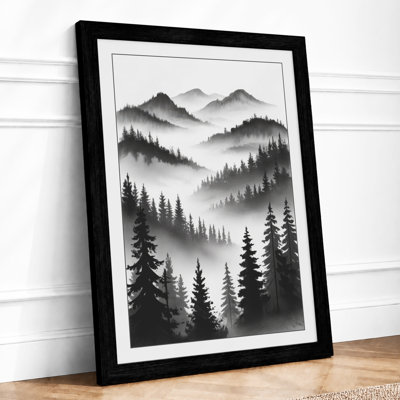 Misty Mountain Ranges Scandinavian - Framed Print