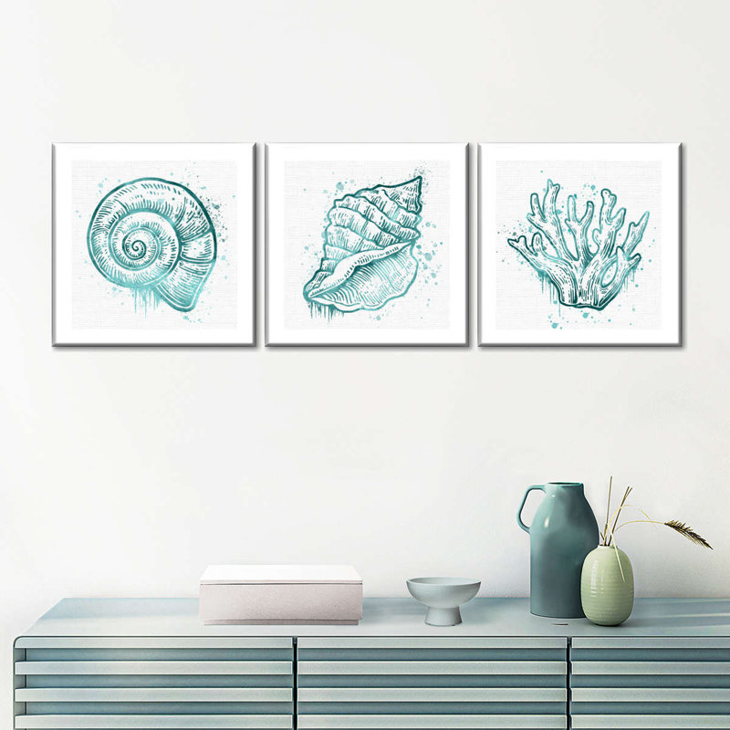 Coquillages et corail, reproduction sur toile, H 8 po x l 26 po