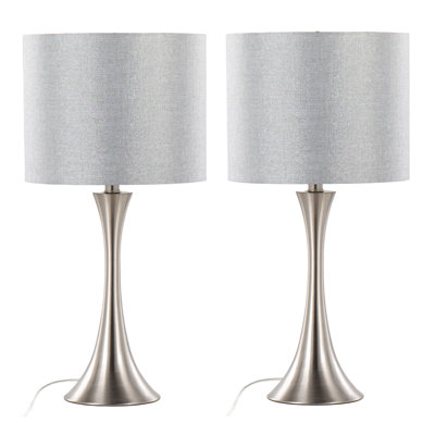 table en métal en nickel brossé et abat-jour en lin gris étincelant avec fil métallique argenté de la collection Grandview de lampe de table en métal 1 pièce de 24 po Nickel brossé