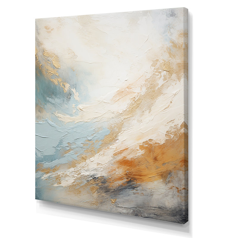 «Modern Coastal Blue and Gold River II», reproduction d'art mural plage et océan, H 20 po x l 12 po x P 1 po, Toile tendue