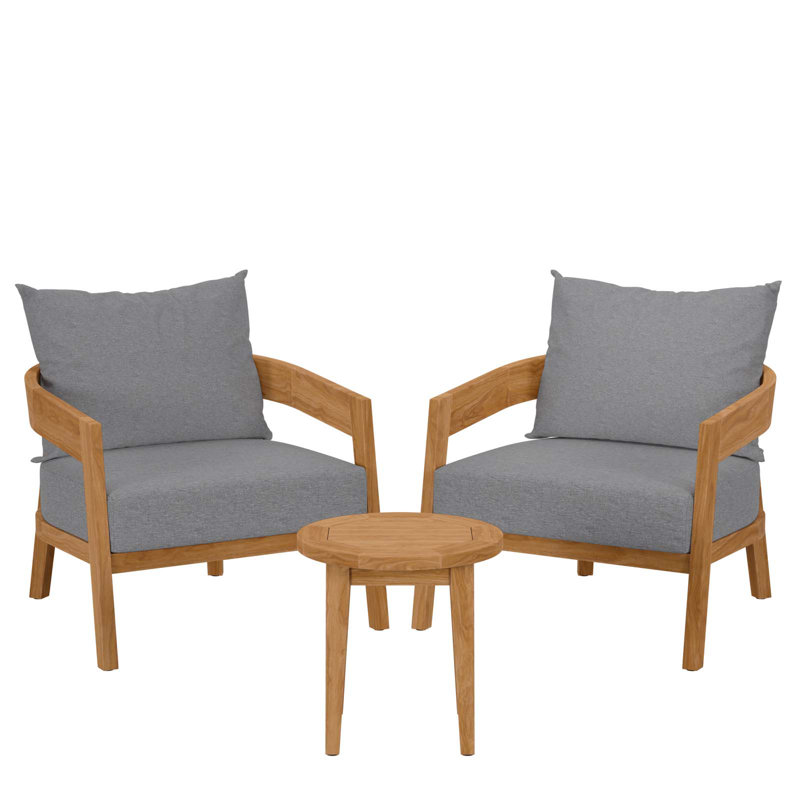 Ensemble de patio d'extérieur en bois de teck 3 pièces Brisbane par Modway, gris