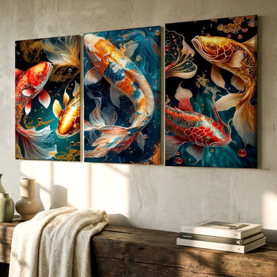 Ensemble de 3 pièces, art mural Koi