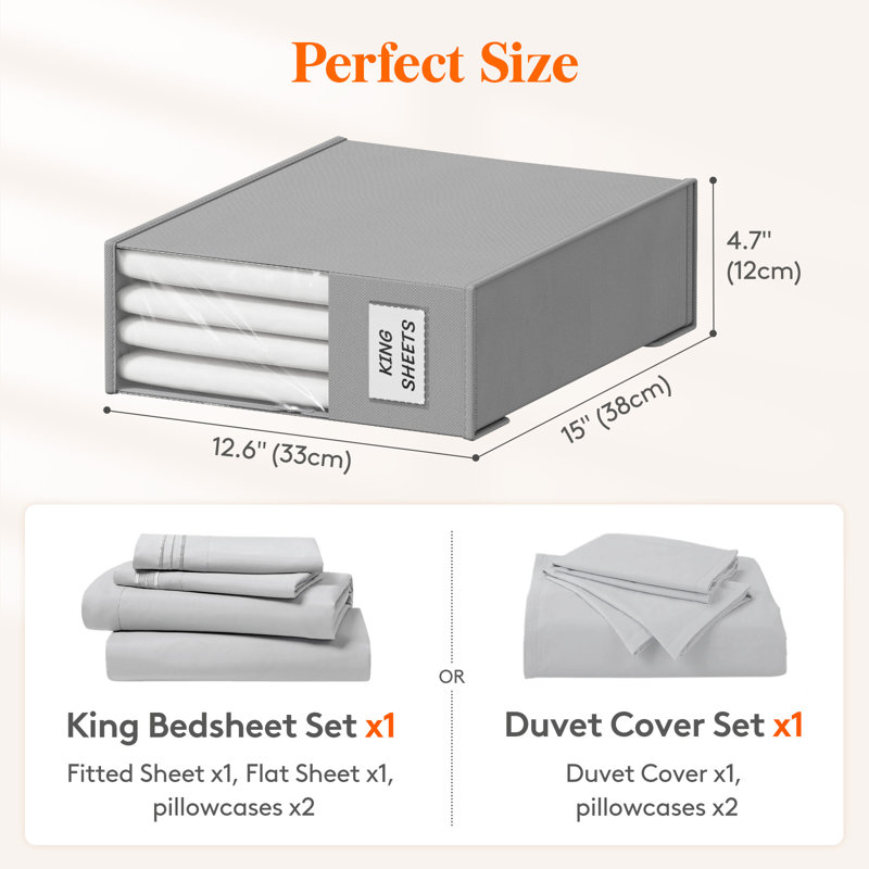 6 Pack Bed Sheet Organizer, Foldable Bedding Sheet Organizers And Storage With Large Clear Window And Label, Sheets Organizer For Linen Closet, Storage Box Bins With Lids For Duvet Cover Set