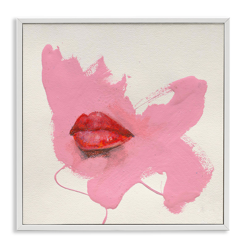  «Lips on Pink», estampe numérique par Daniel Houston, H 12 po x l 12 po, Estampe numérique encadrée blanc bord de mer