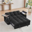Canapé-lit en chenille noir avec accoudoirs avec rangement, port USB et table d'appoint-297275470