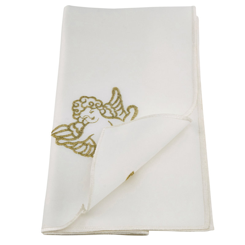 Embroidered Cupid Design Cloth Napkins 20 X 20 Inch, Set Of 4, Ivory