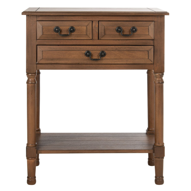 Console rustique 23,5 po - Bois massif durable avec 3 tiroirs et pieds de rangement tournés, Brun