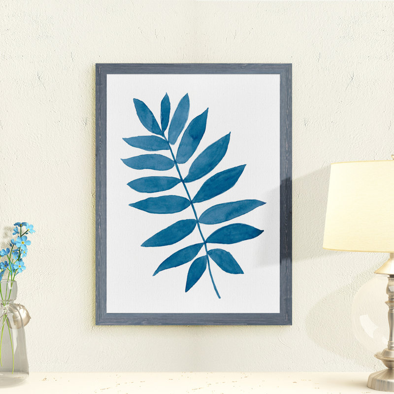 Indigo botanica v-reproduction de photo encadrée, H 32 po x l 44 po x P 1,3 po, Toile avec cadre gris