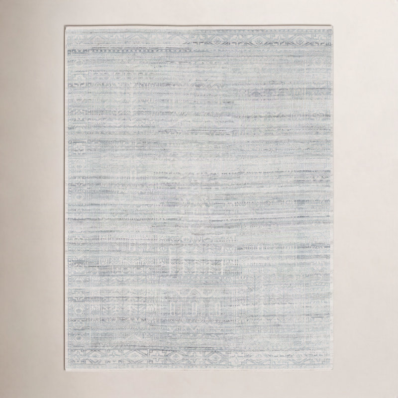 Indrakumar Hand-Knotted Teal/Light Gray/Beige Rug, Rectangle 8' x 10'