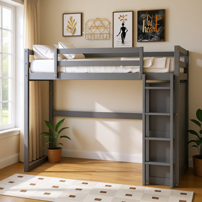 Full Size Wood Loft Bed with Built-In Wardrobe, 4-Tier Storage Shelves & LED Light | Solid Frame, Guardrails & Space-Saving Design