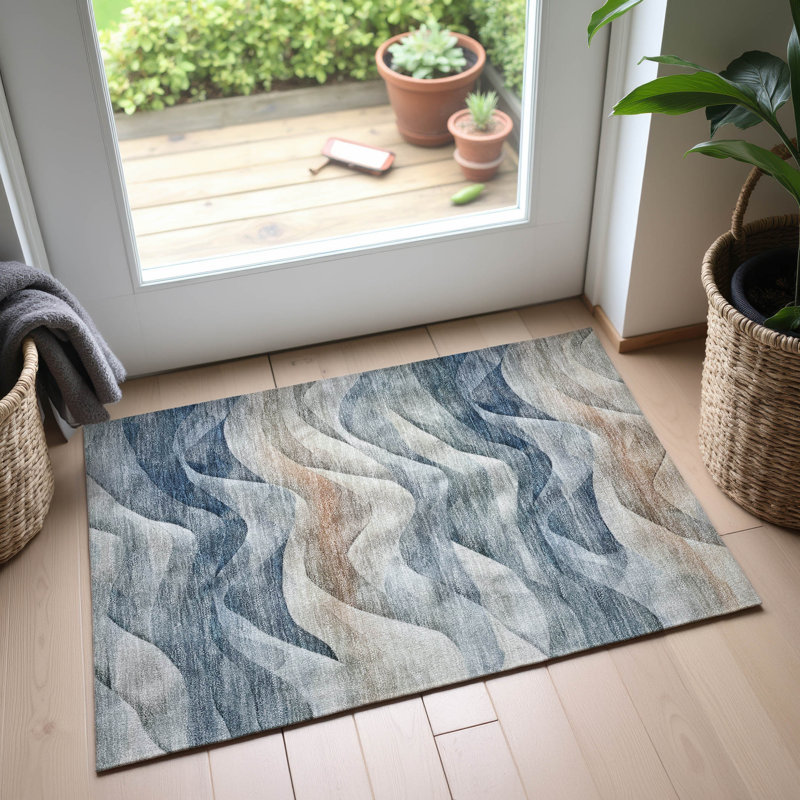 Premium Machine Washable Harjo AMF1619 Waves Rug, Rectangle 1'8" x 2'6"