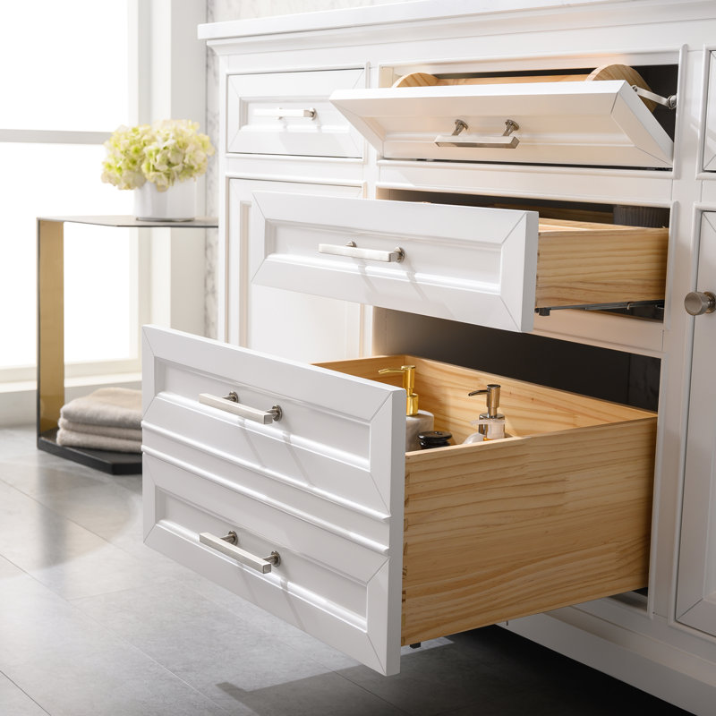Thompson 60" W Double Vanity, White/Brushed Nickel