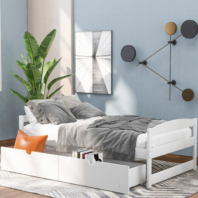 Twin Bed With Two White Drawers For Storage - Build In & Functional