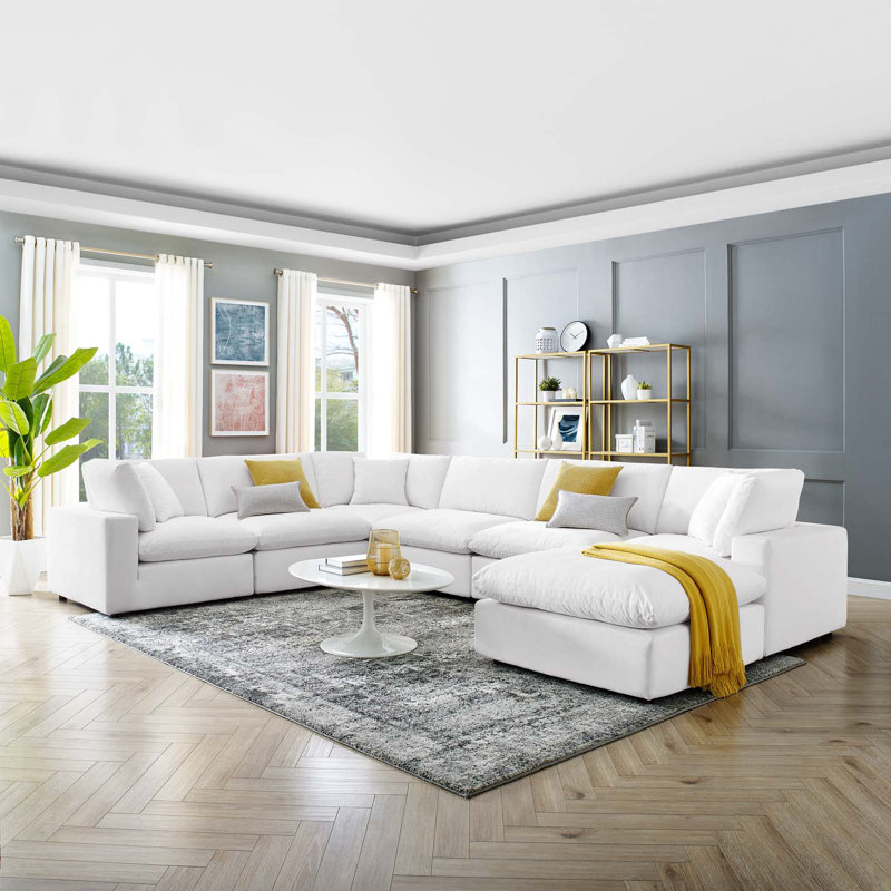 Canapé modulaire en velours rembourré 7 pièces Modway Commix, Blanc