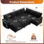 Canapé-lit d'angle 7 places en forme de L avec lit gigogne, dossier réglable, pouf, port USB, éclairage DEL et table d'appoint. Dimensions : 259 cm (102 pouces). Parfait pour le salon ou les petits espaces.-21495527