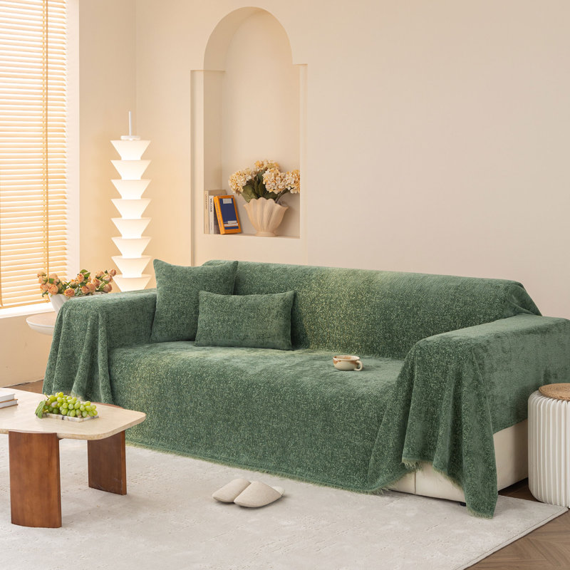Housse pour canapé Elegant Nordic Chenille, H 71 po x l 118 po, Chenille verte