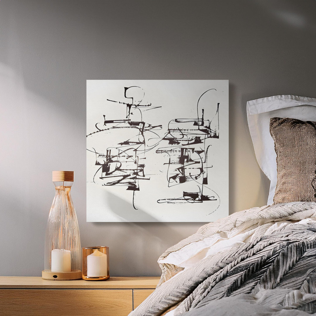 Modern Abstract Calligraphy Canvas Wall Art, Minimalist Ink Stroke Print, Contemporary Black and White Home Decor Gift