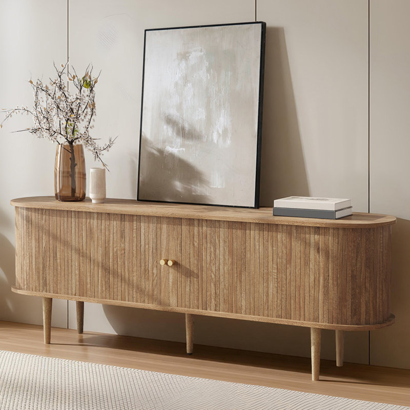 Baheerah TV Stand with Tambour Doors, Natural Wood, 24.2" H x 70" L x 15.5" W