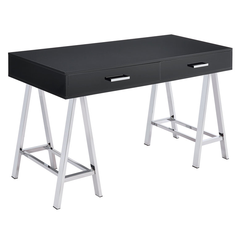 Bureau d'écriture avec 2 tiroirs, bureau avec base en métal
