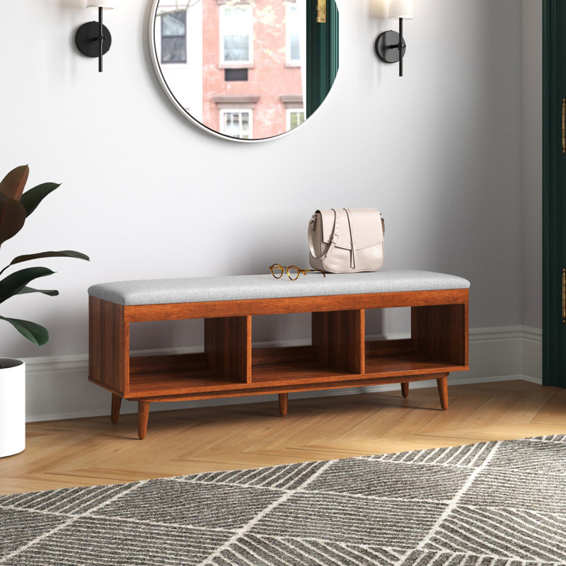 Banc de rangement en bois avec tablettes, Gris / acacia naturel