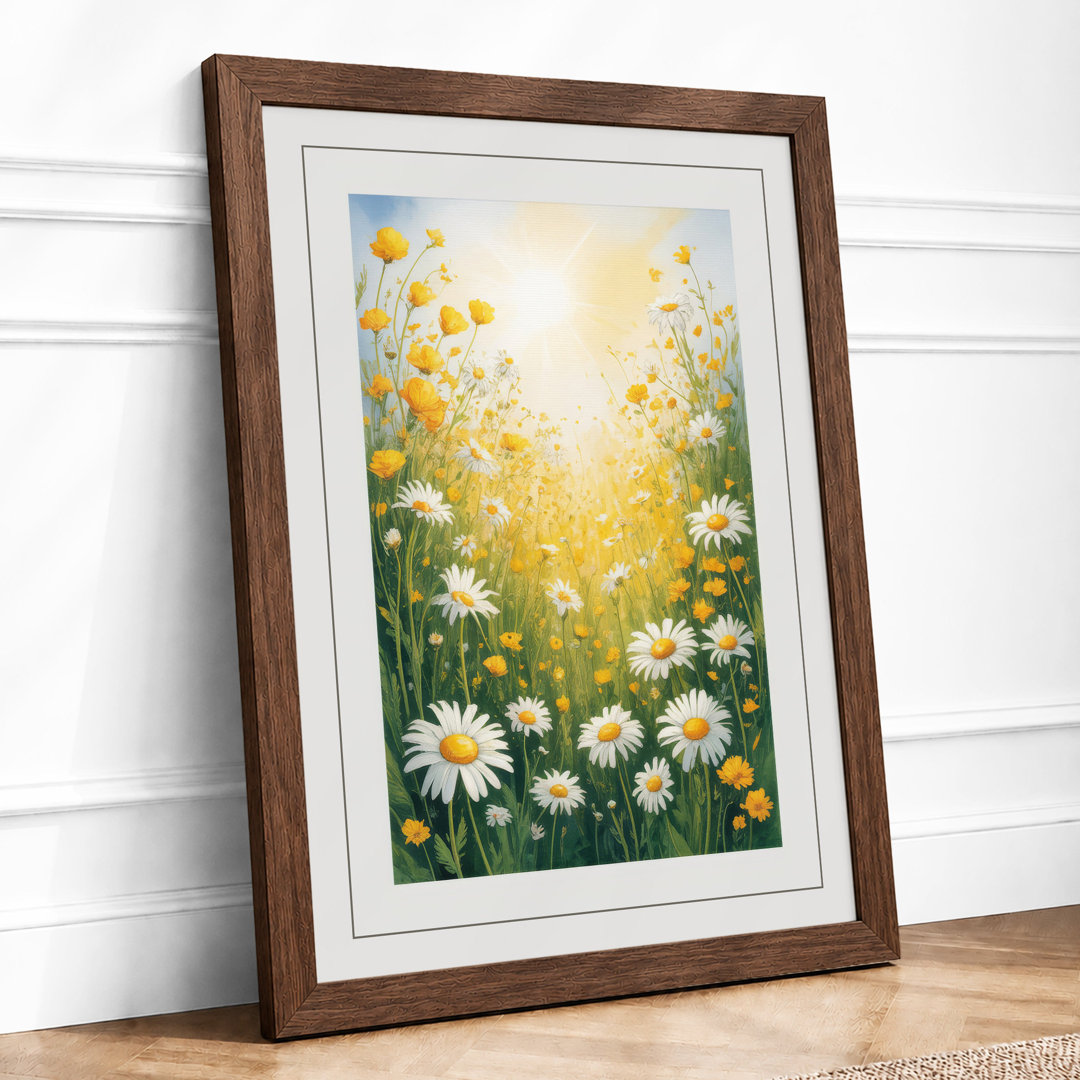 Sunlit Daisy Meadow Botanical - Framed Print