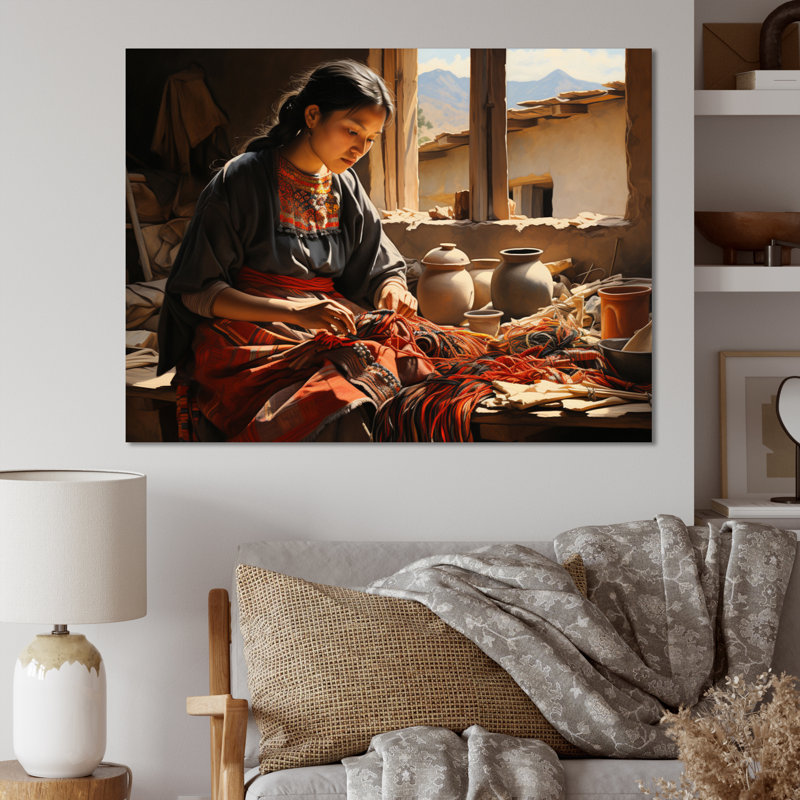 Corail beige, Mexique, art tisserand, reproduction d'art sur toile, H 34 po x l 44 po x P 1,5 po, Toile tendue