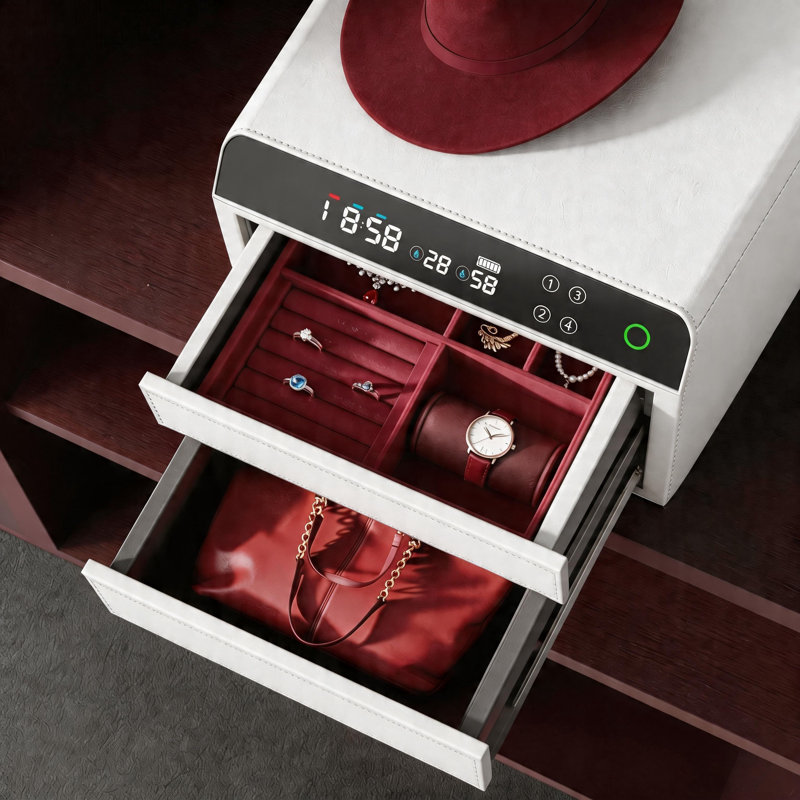 Coffre en cuir de luxe avec empreintes digitales et contrôle des applications, boîte de sécurité biométrique WiFi / Bluetooth avec lumière DEL, affichage de la température / humidité pour la chambre à coucher, le placard et le bureau