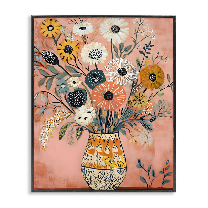 Vase bohème à motif boho encadré, estampe de Creative Studio, Giclée encadrée noir minuit, H 30 po x l 24 po