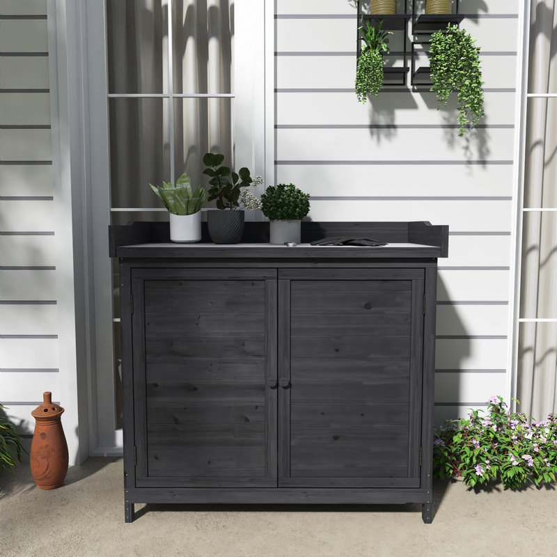 Table de rempotage en bois de sapin 37,4 "H avec plateau galvanisé, Noir