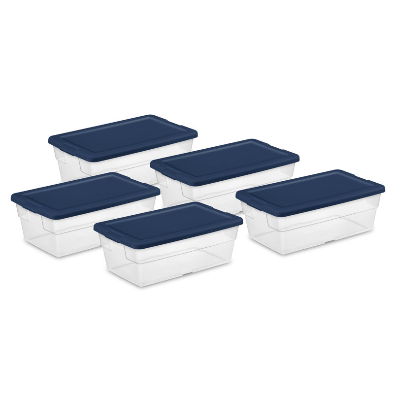 Stackable  Plastic Storage Tote Set, 5 Pack, Marine Blue