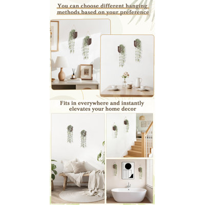 Wall Planter Vase Set 2 with Plants, Boho Farmhouse Decor for Bathroom Living Room Kitchen Office, 2 Hanging Options