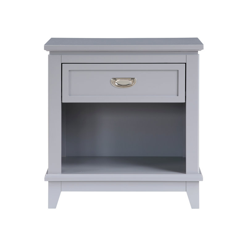 1Pc Nightstand With Storage Drawer Bottom Shelf Classic Style Bedroom Furniture, Gray