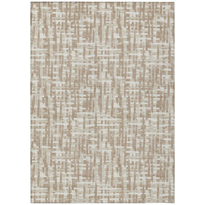 9' X 12' Tan And Beige Abstract Washable Indoor Outdoor Area Rug