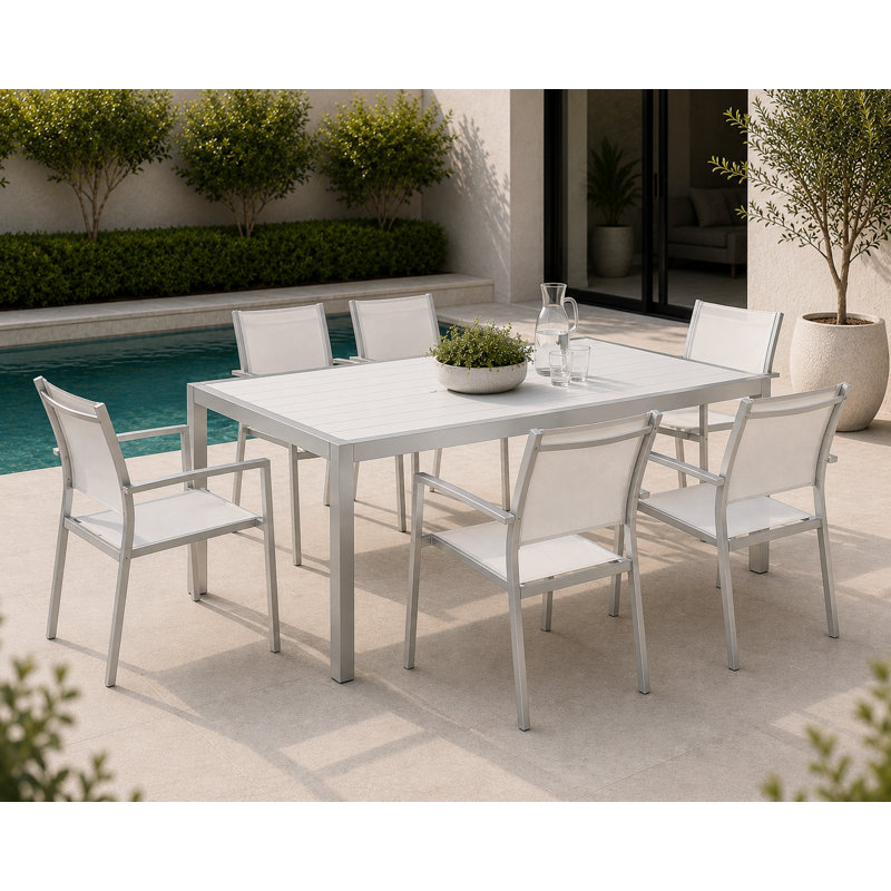 Table de salle à manger Devan, Argent argent, Blanc