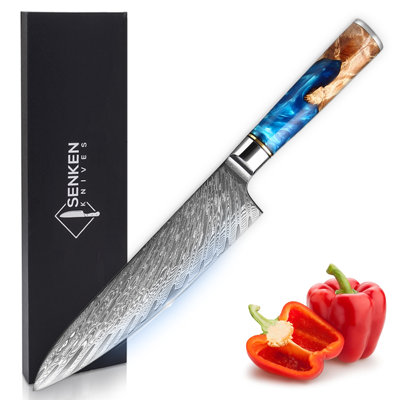 Couteau de chef japonais "Damas" en acier de 8 niveaux Senken Knives - acier japonais VG10 à 67 couches