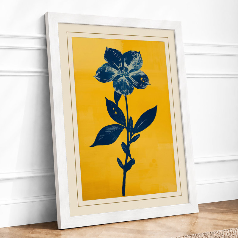 Navy Bloom Botanical - Framed Print, A1 - 84.1 x 59.4 cm, White