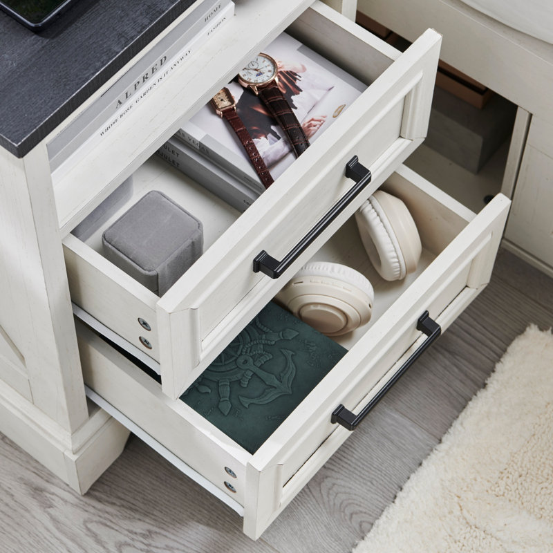 45.8cm W Manufactured Wood Bedside Table, White/Black