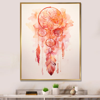 «Pink Boho Dreamcatcher Watercolor I», reproduction sur toile