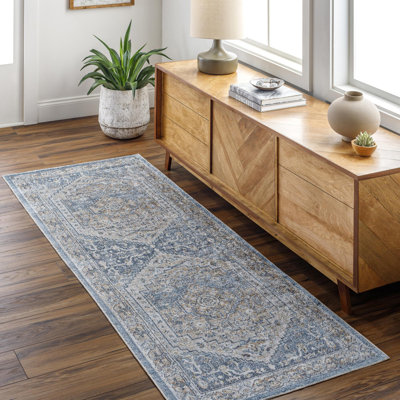 Tapis oriental bleu / moutarde Kinzel