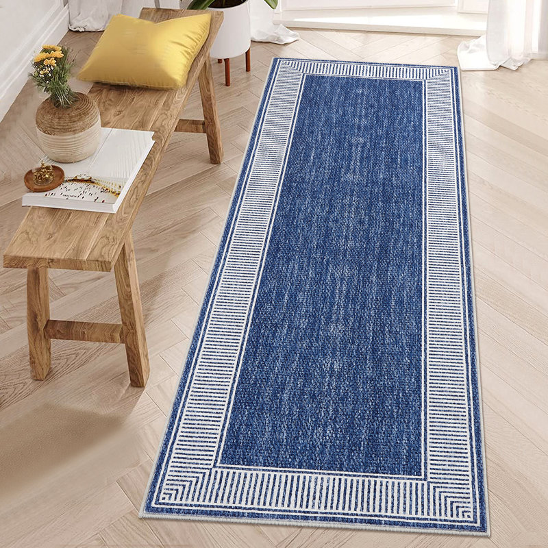 Large Dining Room Rug Bordered Accent Carpet with Rubber Backing, Easy Cleaning Contemporary Floor Cover, Stain-Resistant Ultra-Thin Rugs