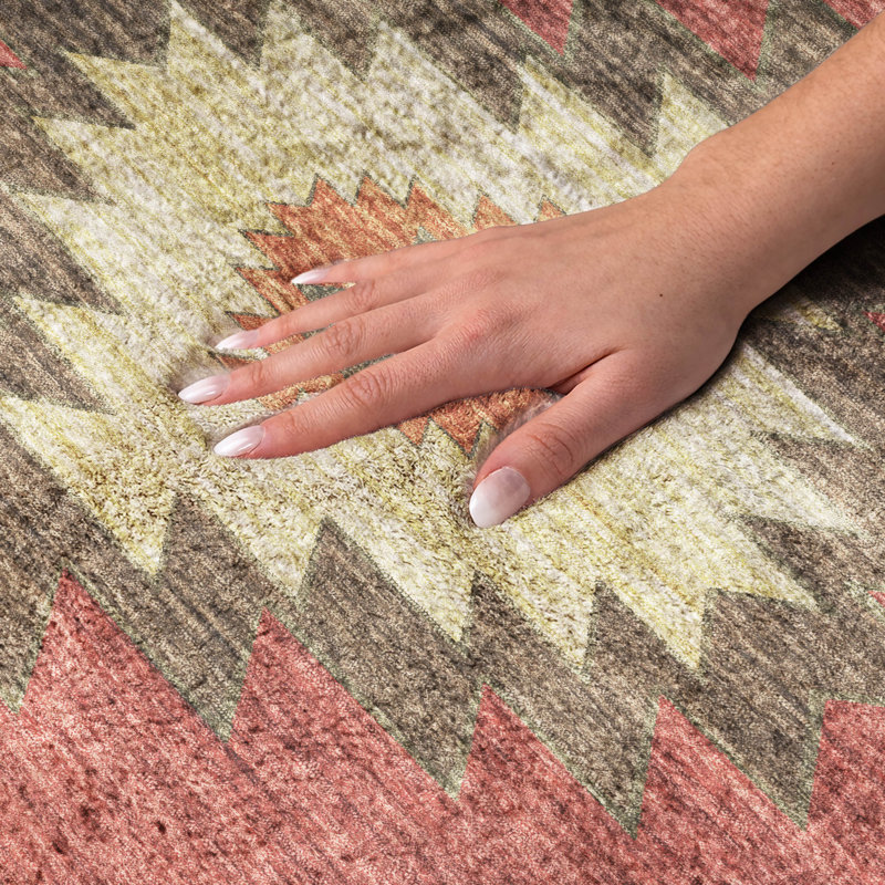 Premium Machine Washable Dream Shag ADS179 Aztec Rug, 8' Round, Spice